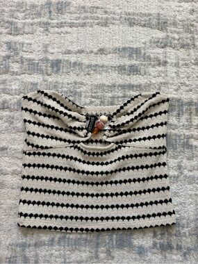 Worn Once H&M Black and Cream Striped Knit Tube Top with Bead Detail